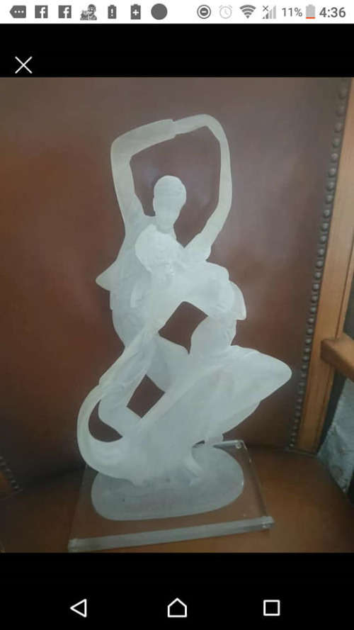FROSTED LUCITE FIGURINE DANCERS SCULPTURE-ACRYLIC BASE