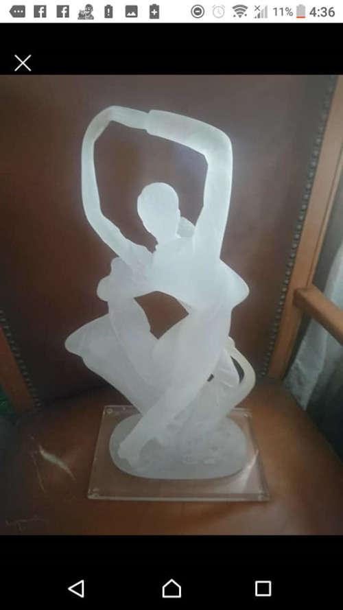 FROSTED LUCITE FIGURINE DANCERS SCULPTURE-ACRYLIC BASE
