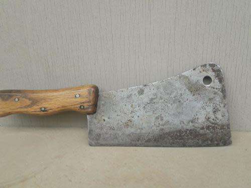 RARE ! ANTIQUE INTALICUS PREMANA WOODEN AND STEEL BUTCHERS BLADE
