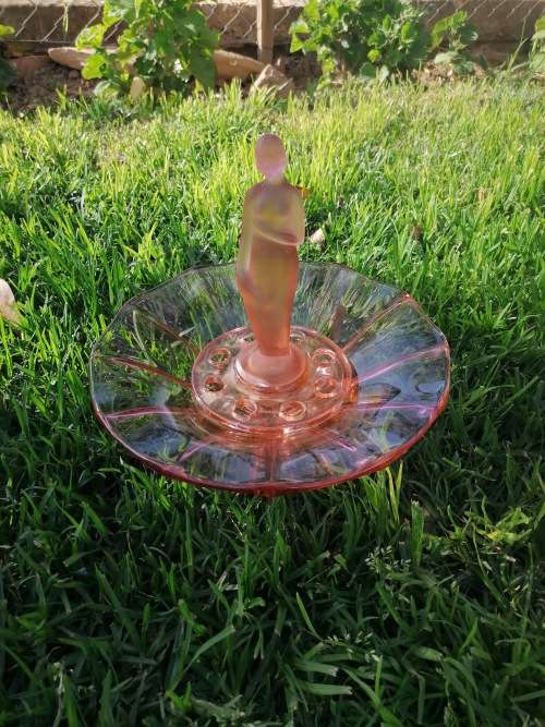 Vintage Cambridge Glass Rose Lady Flower Frog and Console Bowl, some chips