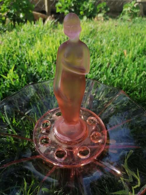 Vintage Cambridge Glass Rose Lady Flower Frog and Console Bowl, some chips