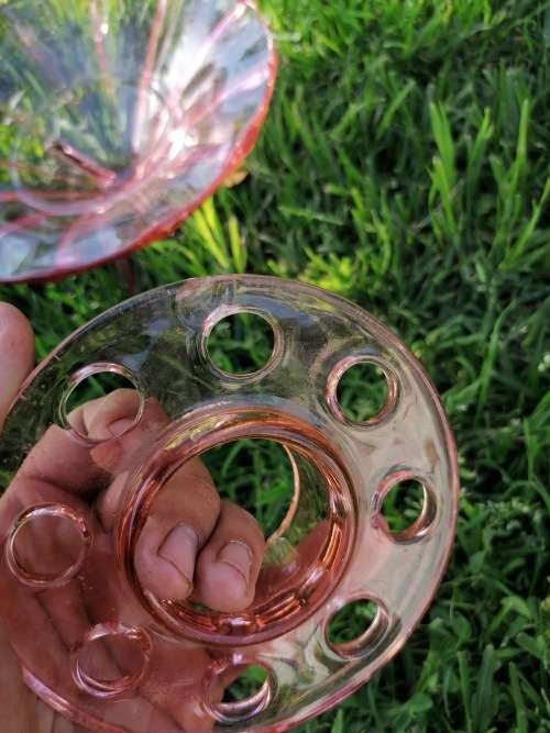 Vintage Cambridge Glass Rose Lady Flower Frog and Console Bowl, some chips