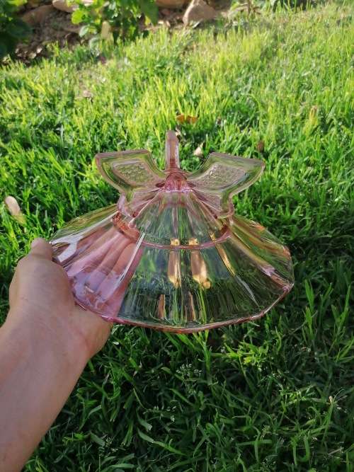 Vintage Cambridge Glass Rose Lady Flower Frog and Console Bowl, some chips
