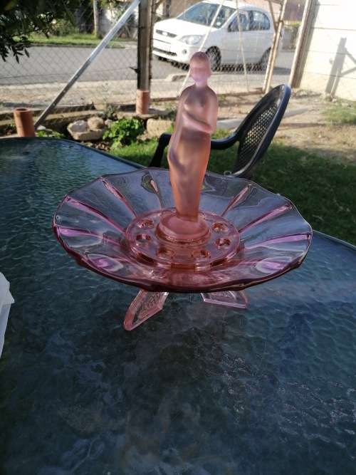 Vintage Cambridge Glass Rose Lady Flower Frog and Console Bowl, some chips