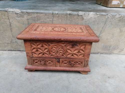Lovely old wood trinket box with hidden apartments