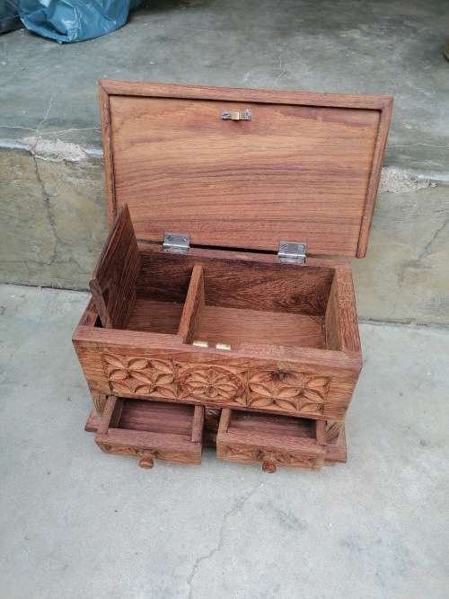 Lovely old wood trinket box with hidden apartments