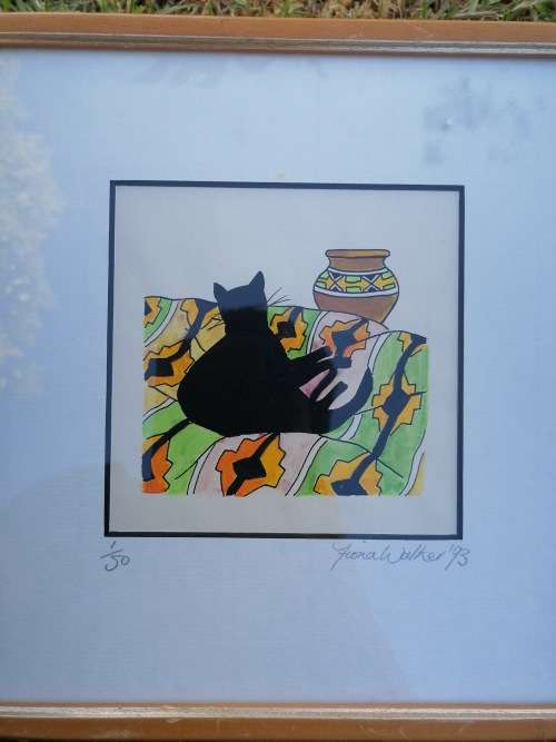 Lovely framed cat picture by Fiona walker 23.5cm x  24cm