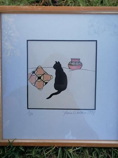 Lovely framed cat picture by Fiona walker 23.5cm x  24cm