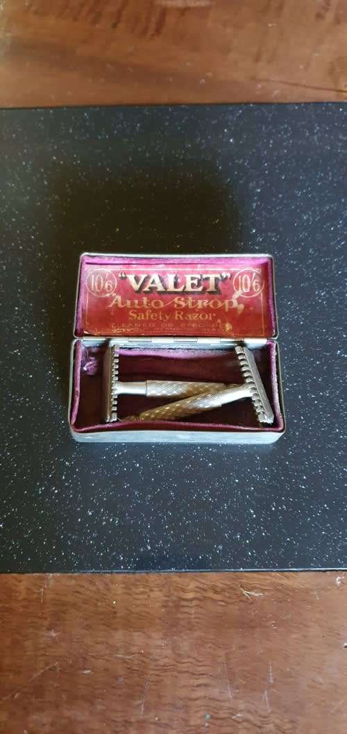 Two Vintage Razors + Silver Plated Container