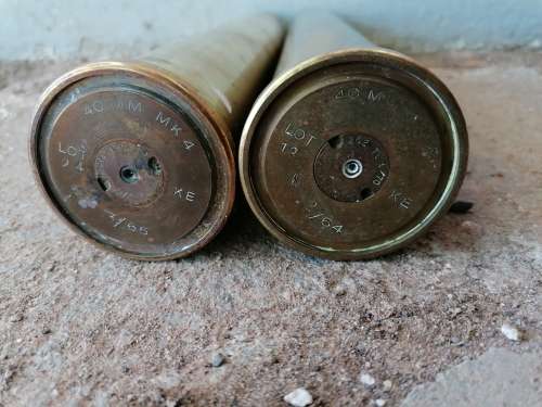 2 brass canon shells 31cm tall