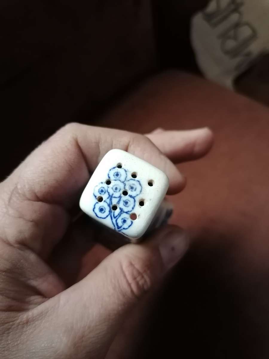 Antique blue porcelain salt shaker