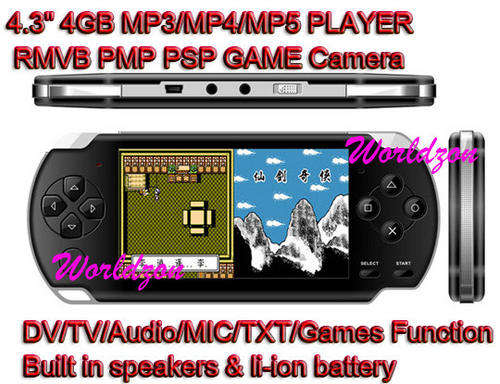 New 4GB 4.3MP3/MP4/MP5 Player RMVB PMP PSP GAME Camera with 2000 Games