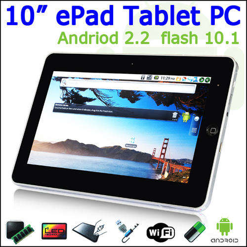 10" Android 2.2 Flash 512MB 4GB HDMI CAM WiFi ePad Tablet