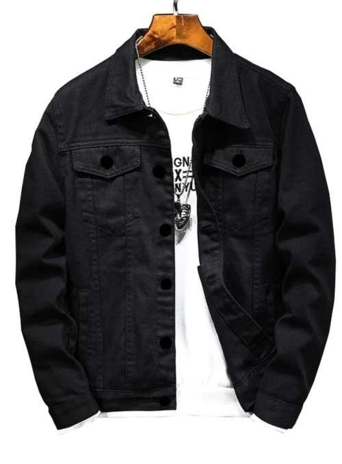 **Easter Promotion : Stunning Mens Flap pocket Black denim Jacket**