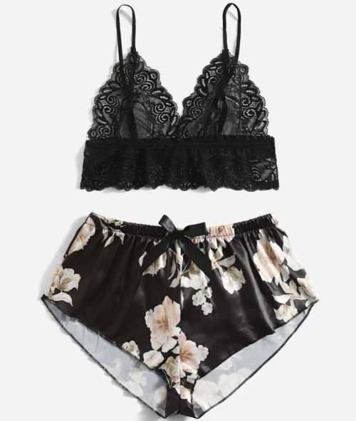 New Stock Unpacked : Floral Lace Satin lingerie set
