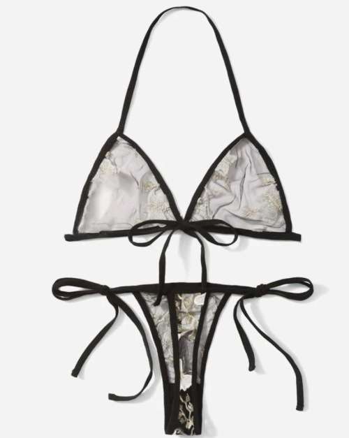 **80% Off Black Friday Deals : Floral Embroidered Mesh triangle lingerie set**