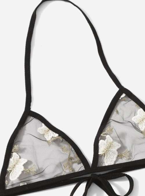 **80% Off Black Friday Deals : Floral Embroidered Mesh triangle lingerie set**