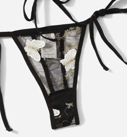 **80% Off Black Friday Deals : Floral Embroidered Mesh triangle lingerie set**