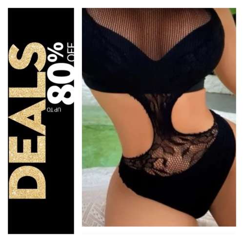 **80% Off Black Friday Sale  : Stunning mesh cut out halter teddy body suit**