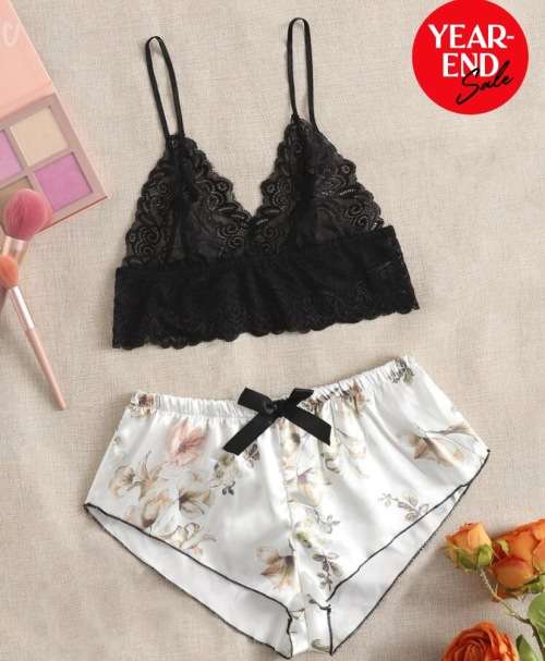 **Crazy Sale : Stunning Floral Lace Satin lingerie set**