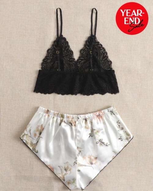 **Crazy Sale : Stunning Floral Lace Satin lingerie set**