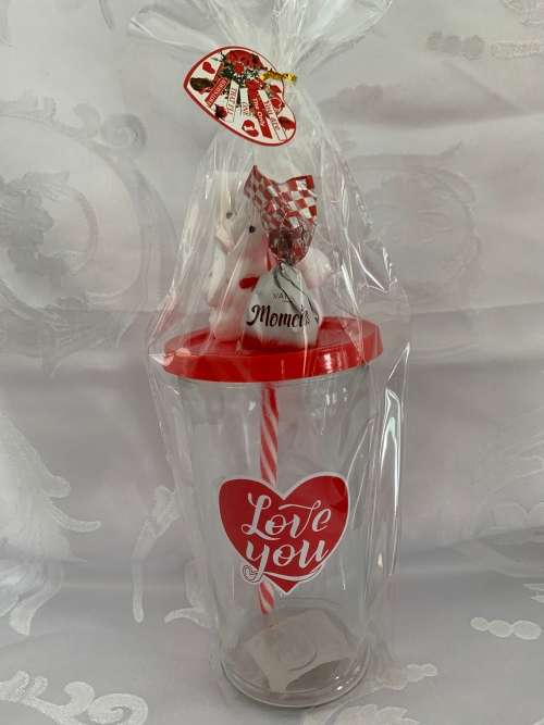 **Valentines Day Sale : Gorgeous Large glass  with lid, straw and teddy Gift combo**