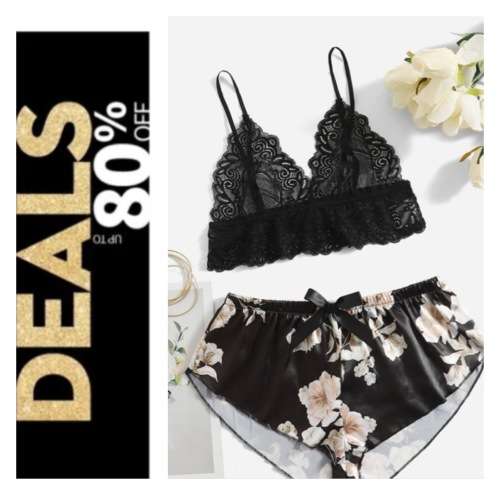 **New Stock Unpacked : Floral Lace Satin lingerie set**
