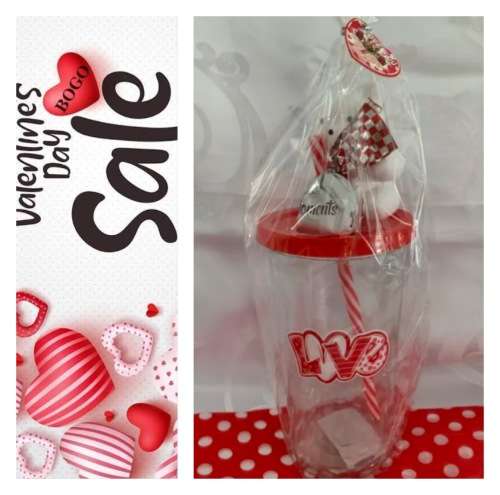**Valentines Day Sale : Gorgeous Large glass  with lid, straw and teddy Gift combo**