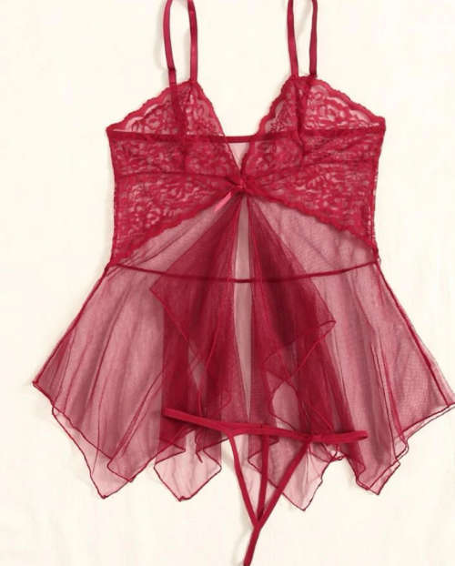 **Crazy Easter Sale : Contrast Lace Sheer mesh lingerie with matching thong**