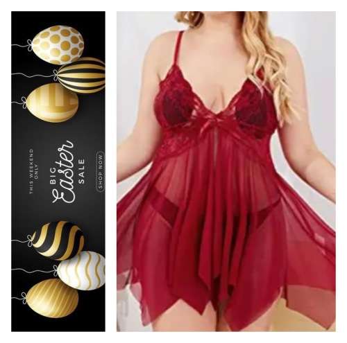 **Crazy Easter Sale : Contrast Lace Sheer mesh lingerie with matching thong**