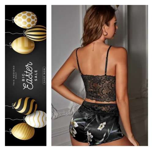 **Flash Sale only till 11pm tonight : Floral Lace Satin lingerie set**