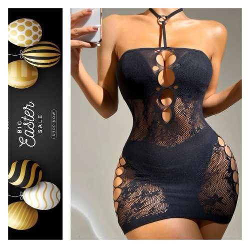 **New Stock Just unpacked : Contrast lace cut out halter Dress **