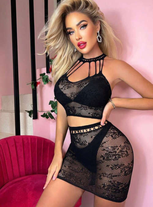 **Winter Sale : Stunning black lace 2 piece halter body con**