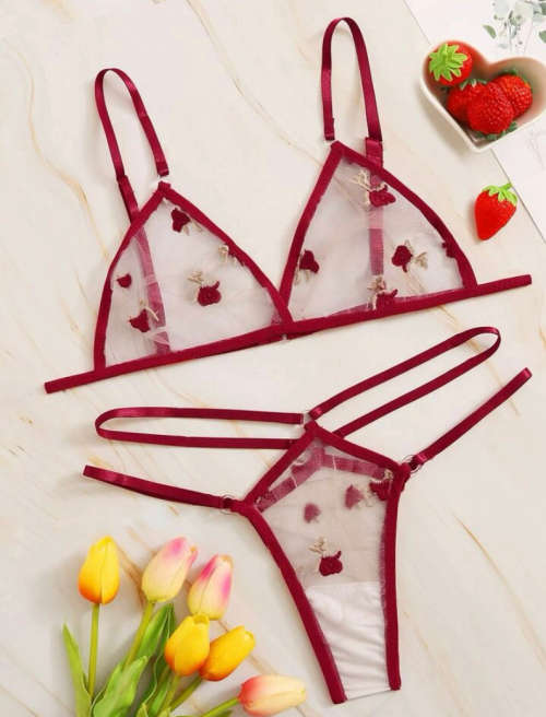 **80% Off : Floral Embroidered Mesh triangle lingerie set**