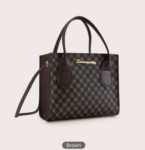 **Month End Sale : Geometric brown Print Multifunction Ladies handbag**