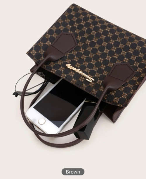 **Month End Sale : Geometric brown Print Multifunction Ladies handbag**