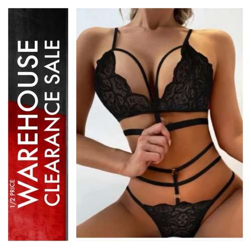 **New Stock Unpacked: Take 80% Off Floral Black Lace Harness lingerie set**