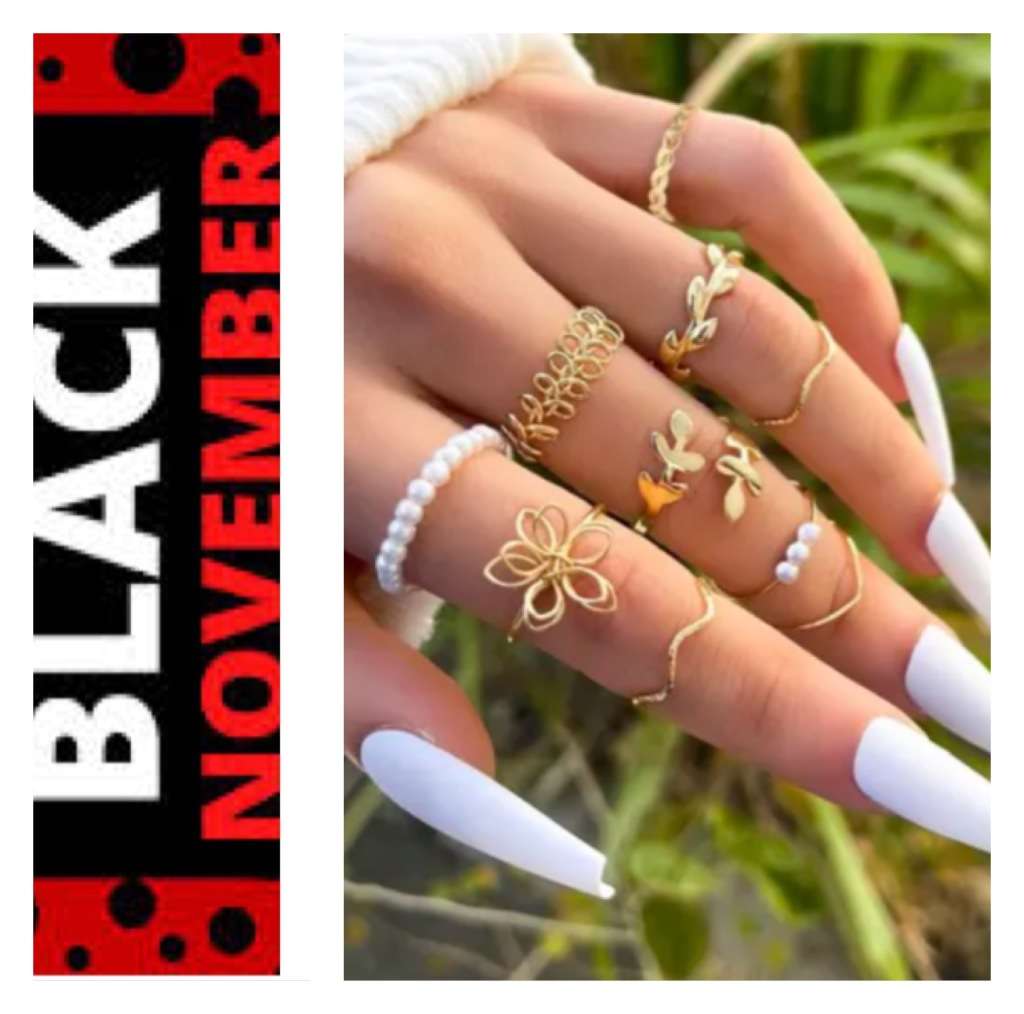 **Black November Sale : 60% off Pack of 10 leaf rings**