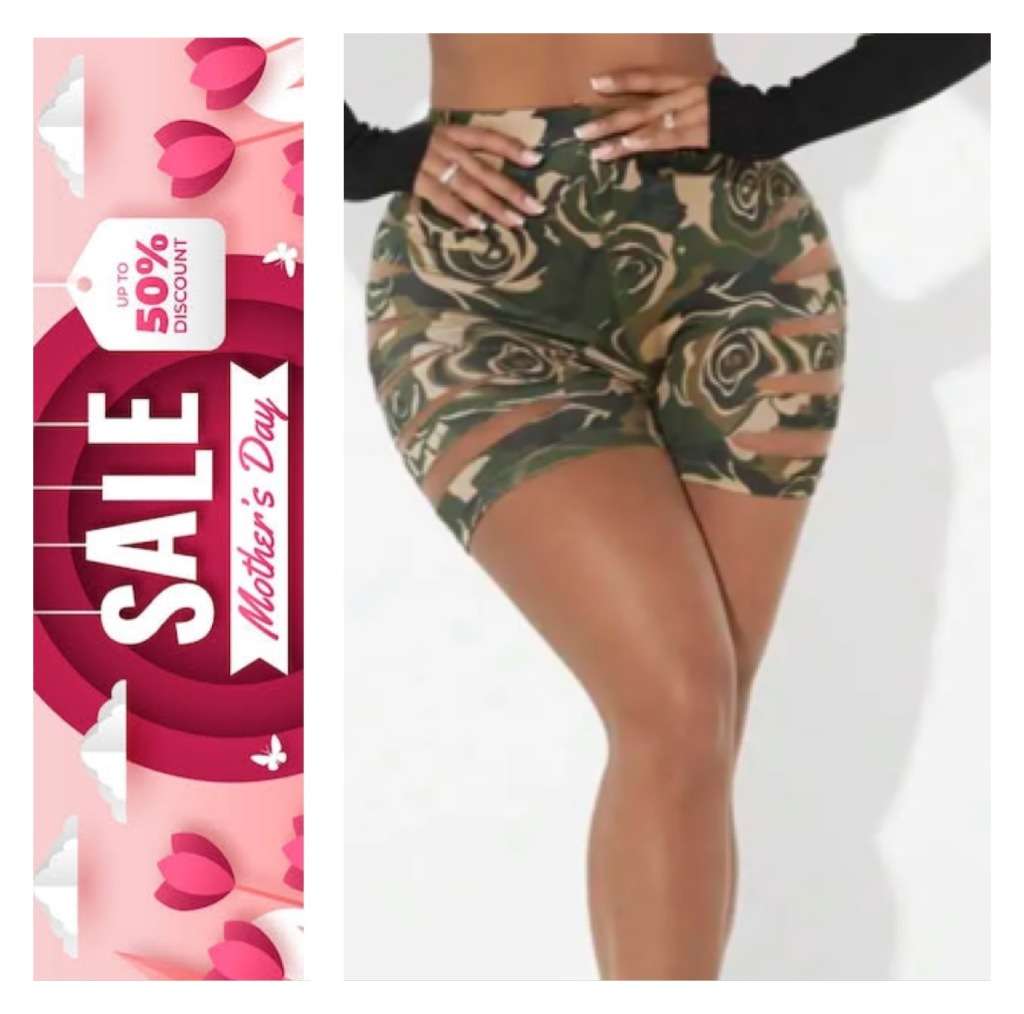 **Stunning Camo print ladder cut out biker shorts**