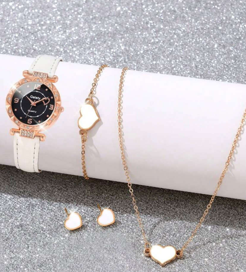 Gorgeous 4 Piece Watch, Necklace, Earrings and Bracelet Set