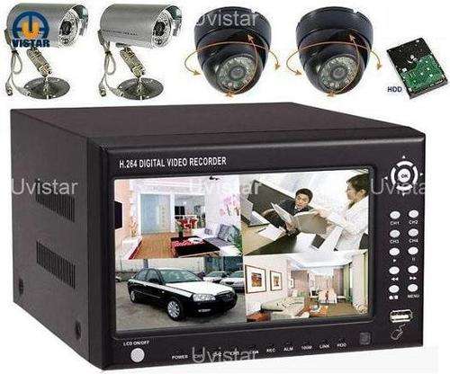 4CH H.264 Built-in 7" Monitor 4CH DVR 500GB HDD 4 cameras home security system
