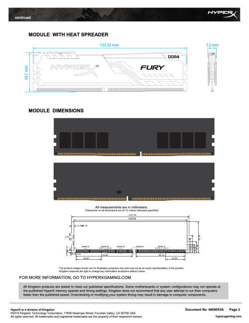 HYPER X FURY BLACK 8GB 1G x 64-Bit DDR4-2400 CL15 288-Pin DIMM