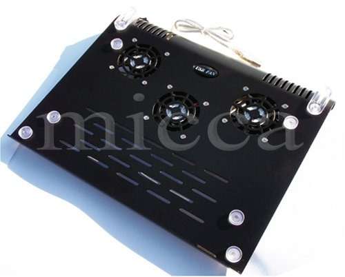 3 Fan Aluminum USB Laptop Notebook Cooler Pad - Blac