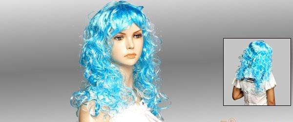 Long  Curly Style Full Bangs Blue Synthetic Fiber Wig