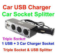 Triple Socket + USB Socket Car Charger Adapter