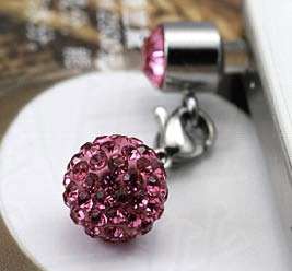 Pink Swarovski Crystal with 1 Dangle Shamballa Bead Cell Phone Dust Proof Plug Accessories