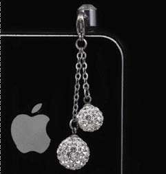 Clear Swarovski Crystal with 2 Dangle Shamballa Bead Cell Phone Dust Proof Plug Accessories