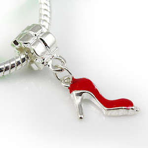 Red High Heel Shoe Sterling Silver Plated European Style Charm Bead (NOT cheap alloy - NO Nickel)