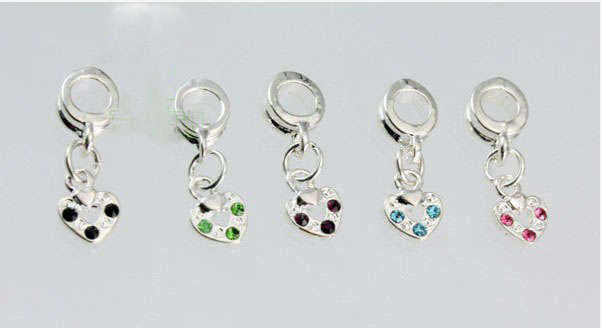 Crystal Heart Sterling Silver Plated European Style Charm Bead (NOT cheap alloy - NO Nickel)