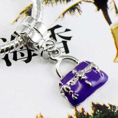 Purple Handbag Sterling Silver Plated European Style Charm Bead (NOT cheap alloy - NO Nickel)